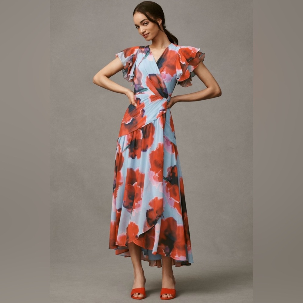 Anthropologie x Hutch Zola-Flutter Sleeve Wrap Maxi Dress Size XSP NWT